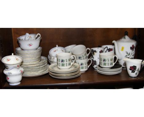 A Royal Albert bone china "Masquerade" pattern part coffee service, a Royal Doulton "Tapestry" pattern part teaset and a Gros