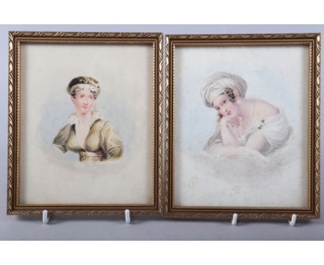 George Brown, 1823: two watercolours, portrait studies, early 19th Century beauties, 5" x 6 1/4", in gilt frames