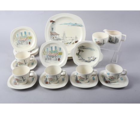 A Midwinter "Riviera" pattern part teaset, designed by Hugh Casson 