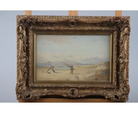 F Boisseree, 1872: watercolours, study of a shrimper returning from work, 5 1/4" x 8 1/2", in gilt swept frame, and a pen and