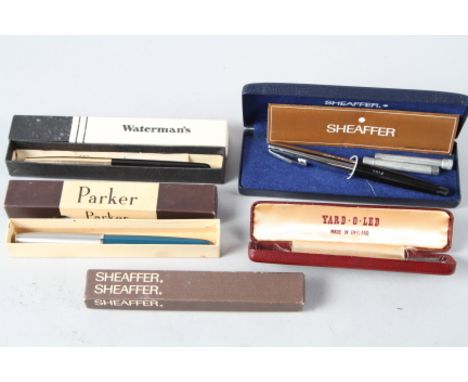 A Watermans fountain pen, a Parker fountain pen, a Sheaffer fountain pen, all boxed, and two further boxesCondition:Pen with 