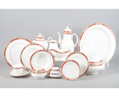 A Royal Worcester "Beaufort" pattern combination service for eight, including a platter, two tureens and covers, a sauce boat