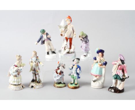 A Royal Worcester Doughty figure, "November", 7" high (restored), a pair of Dresden figures, children playing with snowballs,