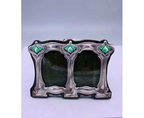 A silver and enamel Liberty style easel back double picture frame 
