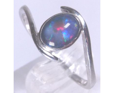 BLACK BOULDER OPAL RING. Platinum on silver 1,00 ct Black Boulder Opal ring, size T