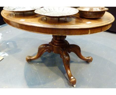 VICTORIAN TILT TOP TABLE. Tilt top oval breakfast table on ceramic castors