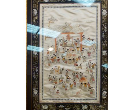 CHINESE SILK EMBROIDERY. Chinese silk embroidery of 100 children 50 x 72