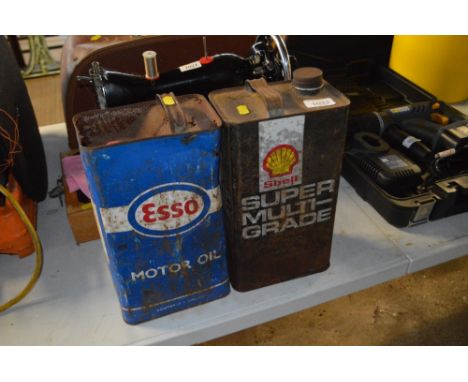 Two vintage Esso and Shell cans, AF