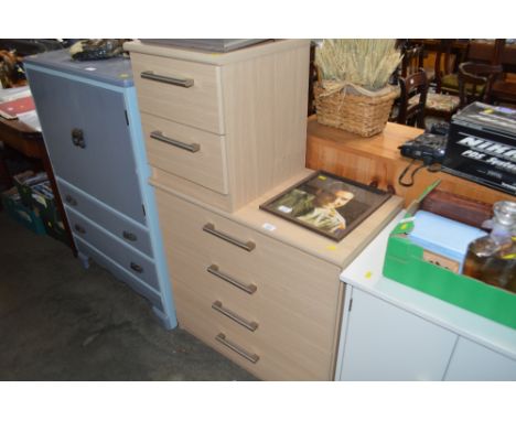 A modern bedside chest fitted two drawers; together with a matching four drawer chest
