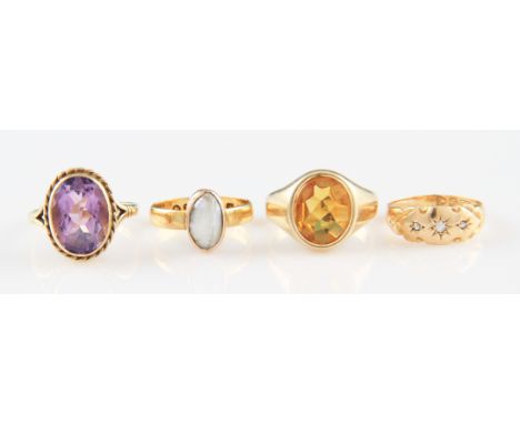 A lot to include a Victorian 22ct yellow gold shell set ring, hallmarked Birmingham 1861, ring size I½ (ring body not round),
