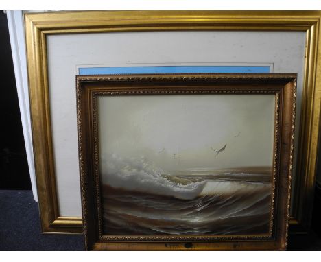 Quantity of prints, various subjects, together with a ROAL ENGLISH. Framed, signed, oil on canvas, seascape.