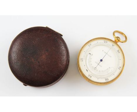 A gilt metal E. Cetti & Co. pocket barometer and thermometer combination, housed in a fitted case.