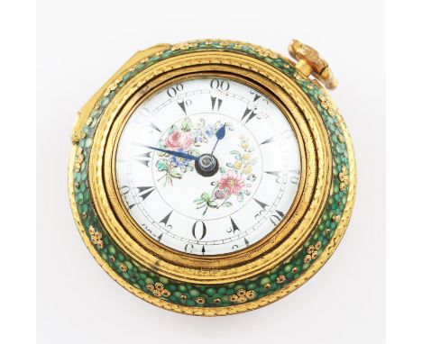 A George III gilt metal triple cased G. Prior, London, verge movement open face pocket watch, the white enamel dial having ho