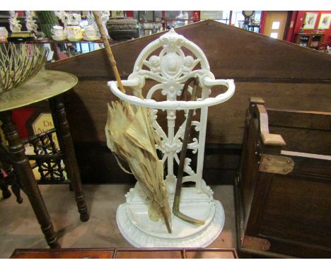 A reproduction of a Victorian cast metal stick stand, cherub detail, 70cm tall
