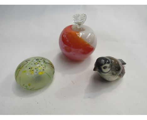 An Isle of Wight glass paperweight, a glass apple and Goebel bird (3)