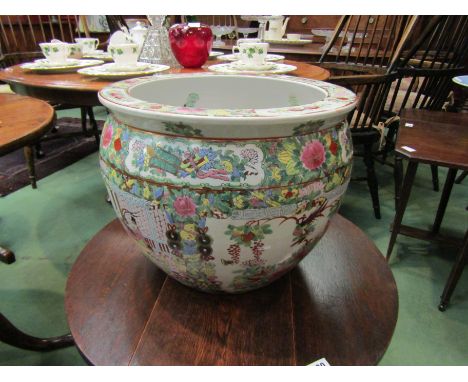 A 20th Century Oriental ceramic fish bowl painted with flowers and fish