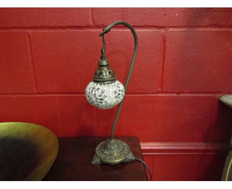 A table lamp with mirrored/glass hanging shade, 39.5cm tall 