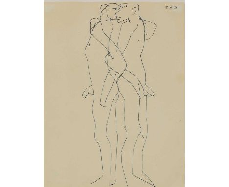 *Keith Vaughan (1912-1977)'Boys Back to Back', 1963blue ballpoint pen, signed and dated '15 xii 63' u.r., with studio stamp v