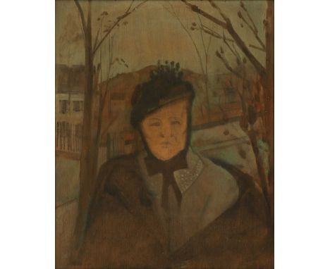 Attributed to Istvan Farkas (Hungarian, 1887-1944)Woman in a landscapewith pencil inscription and stamp verso, oil on board65