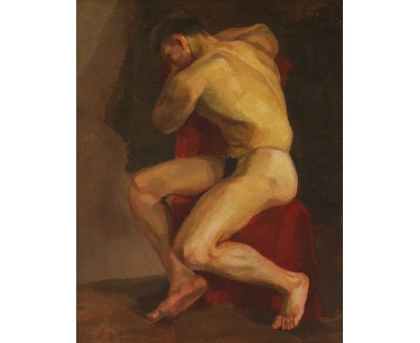 Lidiya Buharova-Sporykhina (1927-2004)'Wrestler', 1950ssigned in Cyrillic l.r., oil on canvas64 x 48cmCondition report: Light
