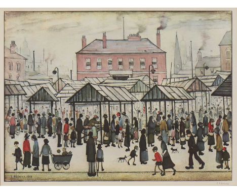 *Laurence Stephen Lowry RA (1887-1976)'Market Scene in a Northern Town'offset lithograph in colours, signed 'L S Lowry' in pe