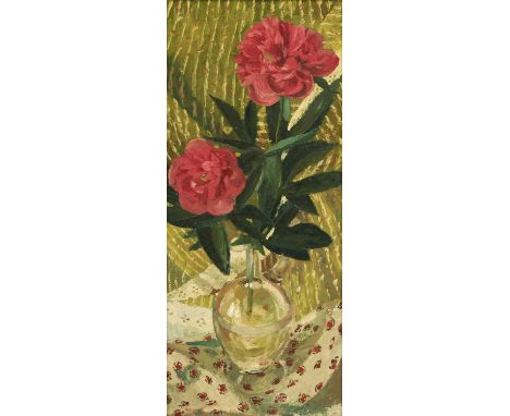 *Wilfred Fairclough (1907-1996)Peoniessigned and dated 'FAIRCLOUGH 1982' l.l., oil on board48 x 20cmProvenance: With Thomas A