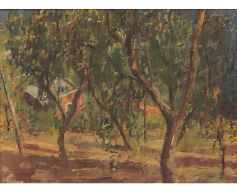 Leonard Greaves (1918-1949)Portofino - the Red Cabinsigned with initials l.l., inscribed on an old label verso, oil on canvas