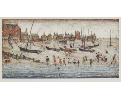 *Laurence Stephen Lowry RA (1887-1976)'Deal Beach'offset lithograph in colours, signed 'L S Lowry' in pencil l.r., with the F