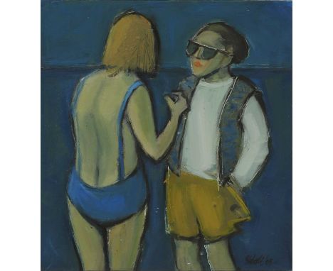 *Dawn Sidoli (b.1933)'Gossip on the Beach'signed and dated 'Sidoli '05' l.r., oil on panel 31.5 x 29cm*Artist's Resale Right 