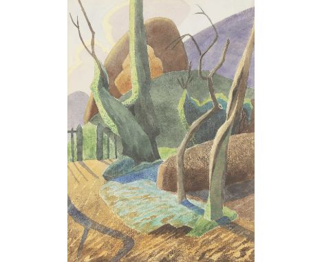 *Malcolm Arbuthnot (1877-1967)Trees near a picket fencewatercolour54.5 x 37cm*Artist's Resale Right may apply to this lot.Con