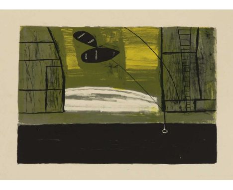 *William Scott RA (1913-1989)Cornish Harbour, Mousehole lithograph in colours, 1951, proofsheet 51 x 63cm, unframedProvenance