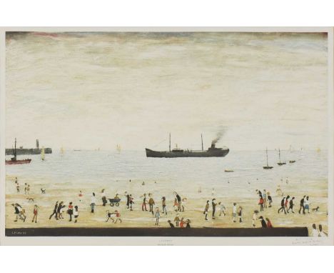 *Laurence Stephen Lowry RA (1887-1976)'Waiting for the Tide'offset lithograph in colours, signed 'L S Lowry' and inscribed 'S