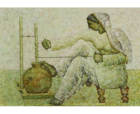 Syed Ali Imam (Pakistani, 1924-2002) The Ghee Makersigned and dated 'S A Inam 75' l.r., oil on canvas76 x 106cmCondition repo