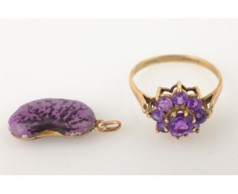 9ct gold amethyst cluster ring Edinburgh 1977 and rose gold mounted kidney bean stamped 9ct   Condition Report  Ring approx 2