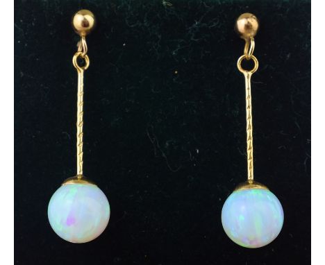 Pair of 9ct gold opal drop ear-rings stamped 375   Condition Report   Click here for further images, condition, auction times