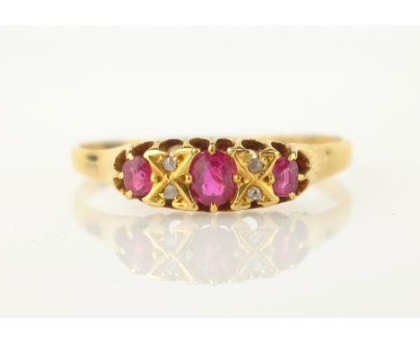 Edwardian 18ct gold ruby and diamond ring Chester 1901 Condition Report Approx 2.2gm, ring size = U 