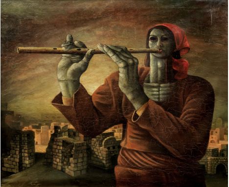 Sliman Mansour (Palestine, born 1947)Shaheda Min Tel al-Zaatar (The Witness of Tel al-Zaatar) oil on canvas, framedsigned 'Sl