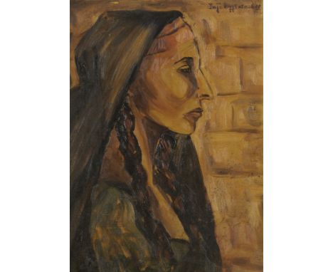 Inji Efflatoun (Egypt, 1924-1984)Portrait of a Fellaha oil on panel, framedsigned 'Inji Efflatoun' and dated '55' (lower righ