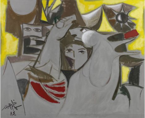 Kadhim Hayder (Iraq, 1932-1985)Warhouse oil on canvas, framedsigned 'Kadhim Hayder' and dated '84' in Arabic (lower left), ex