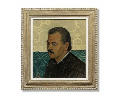 Abdel Hadi El-Gazzar (Egypt, 1925-1965)Portrait of a Friend           oil on panel, framed, with additional composition on ve