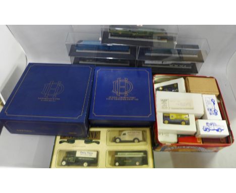 A collection of model vehicles and trains including Corgi 