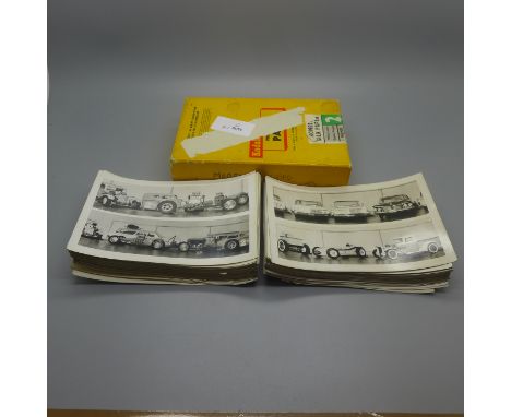 Black and white photographs of 1960's car model kits 