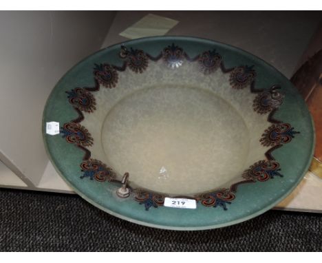 A plaffonier pendant light shade with two tone floral etched shade with transfer printed border
good condition, 15.5" x 15.5"