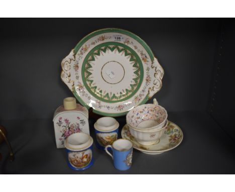 A selection of 18th century hand painted porcelain including a tea caddy