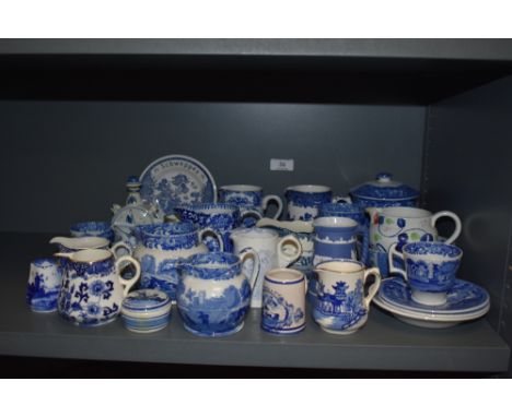 A collection of blue and white ware ceramics including Spode Italian.
