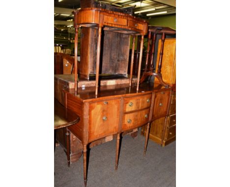 A bow fronted sideboard, an octagonal cluster column tripod table and a reproduction hall table 