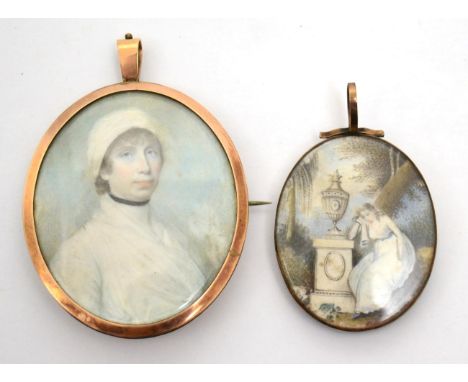 An early 19th century miniature portrait of a lady and another miniature (2)