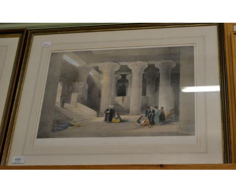 David Roberts (British, 1796-1864) Temple at Esneh [Egypt], 1846, London, F.G. Moon, hand-coloured lithograph by Louis Haghe,