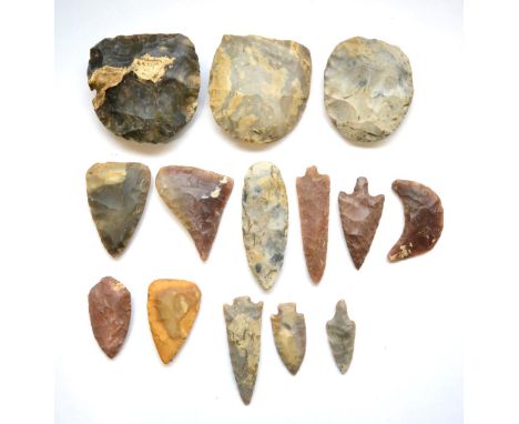 A collection of  Sudanese flint spear heads and tools, circa 2000-3000 BCE, found in the vicinity of Al-Fasher, Sudan, Ex J M
