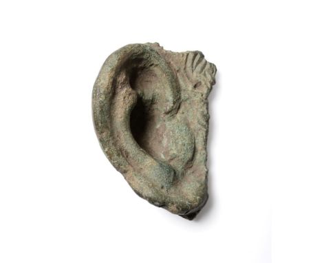 A Roman cast bronze ear from a life-size head or statue, circa 200 AD-400 AD, anatomically correct and from the right side of